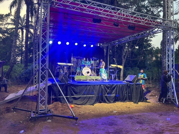 Stage and LED screen at an outdoor gala